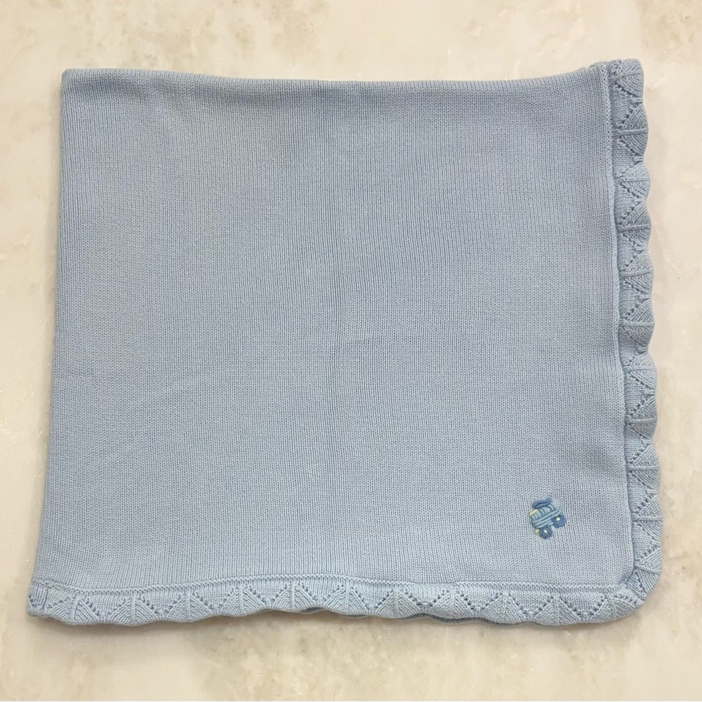 Carters Blue Train Baby Blanket Sweater Knit Security Lovey 29” X 27”